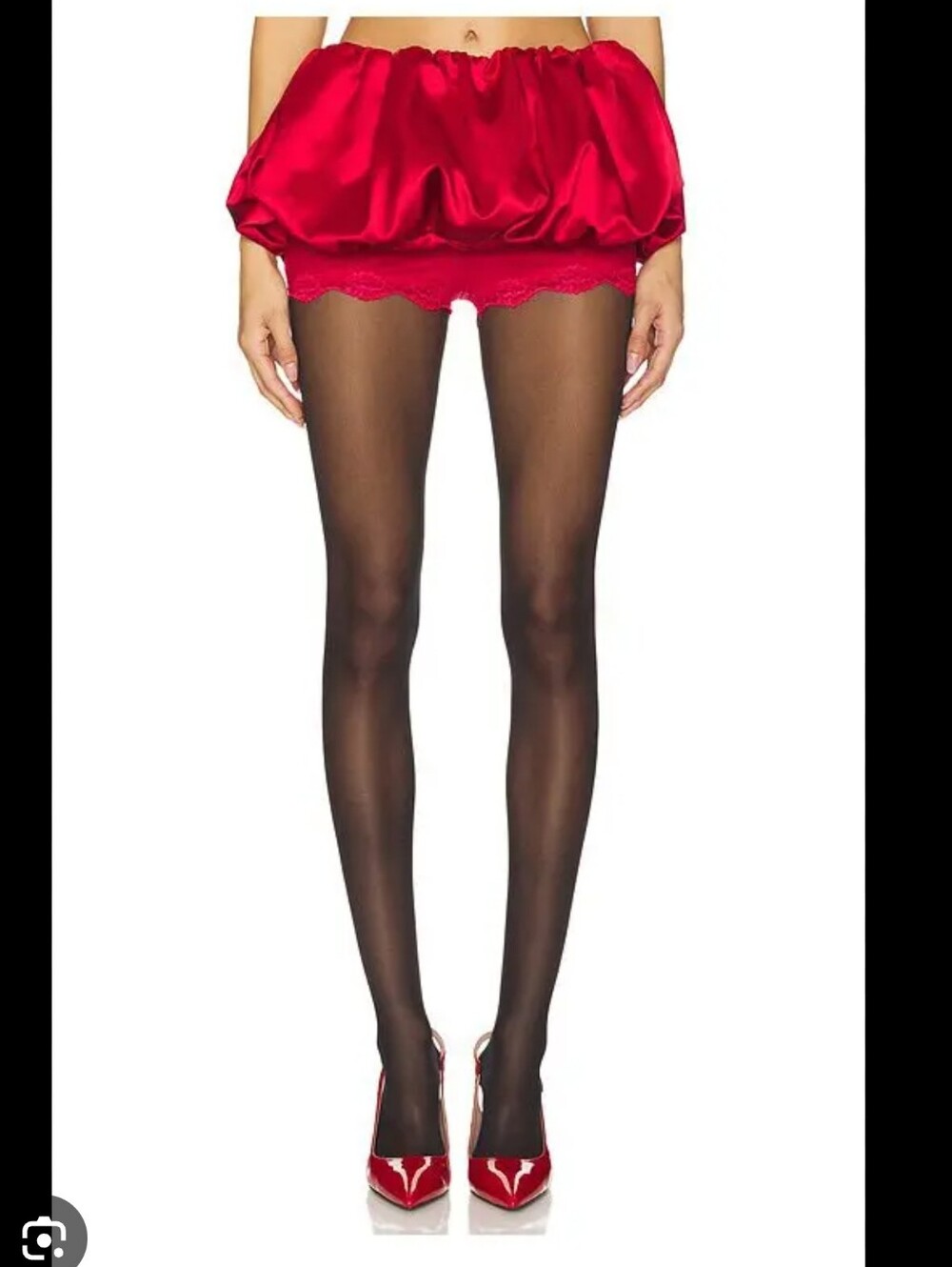 For Love And Lemons LENA Red Bubble Shorts with Black Sheer Tights